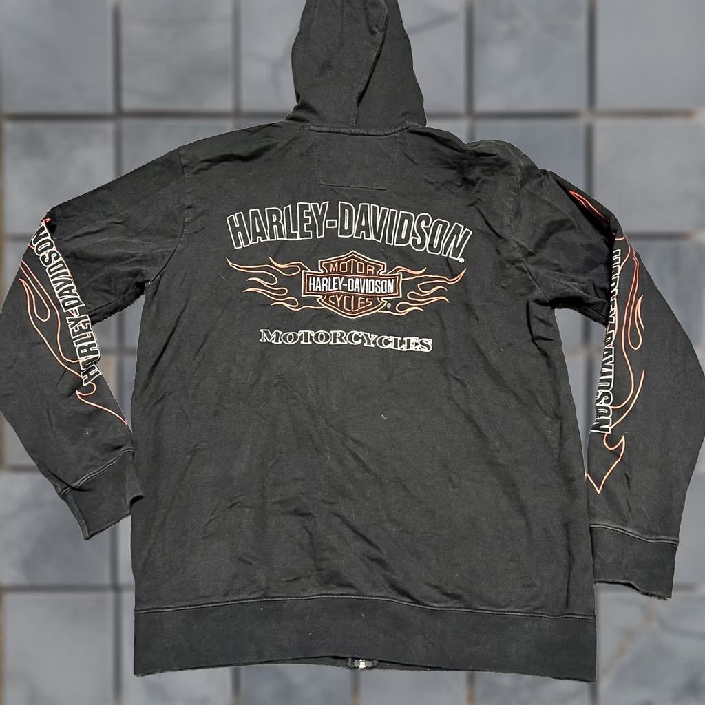 Harley Davidson VINTAGE Harley Davidson Flames Sleeve Full Zip Hoodie Sweatshirt Mens L Black Regular Size Size US L / EU 52-54 / 3 - 1 Thumbnail