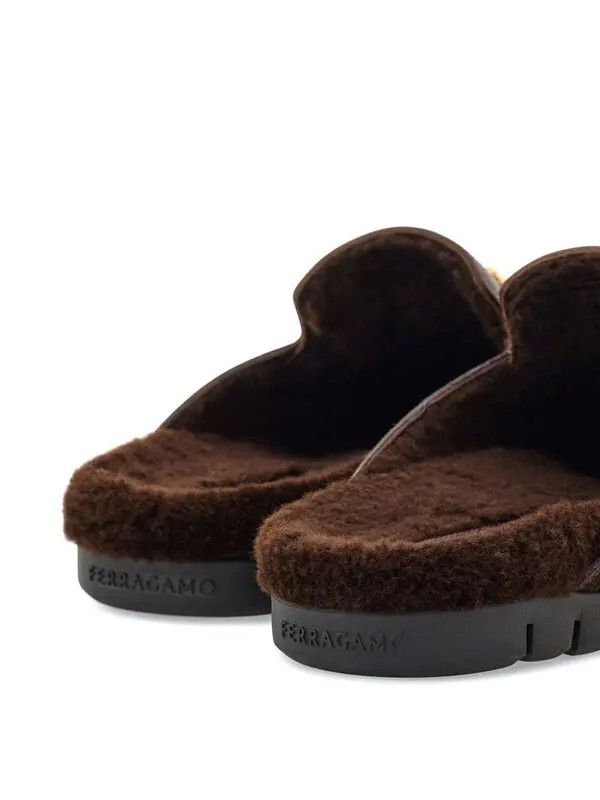 Salvatore Ferragamo o1s1rm0126 Gancini Wool & Leather Mules in Brown Size US 11 / EU 44 - 3 Thumbnail