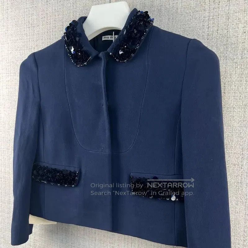 Miu Miu Miu Miu Spring Autumn Dark Blue Floral Jacket . Size XS / US 0-2 / IT 36-38 - 3 Thumbnail