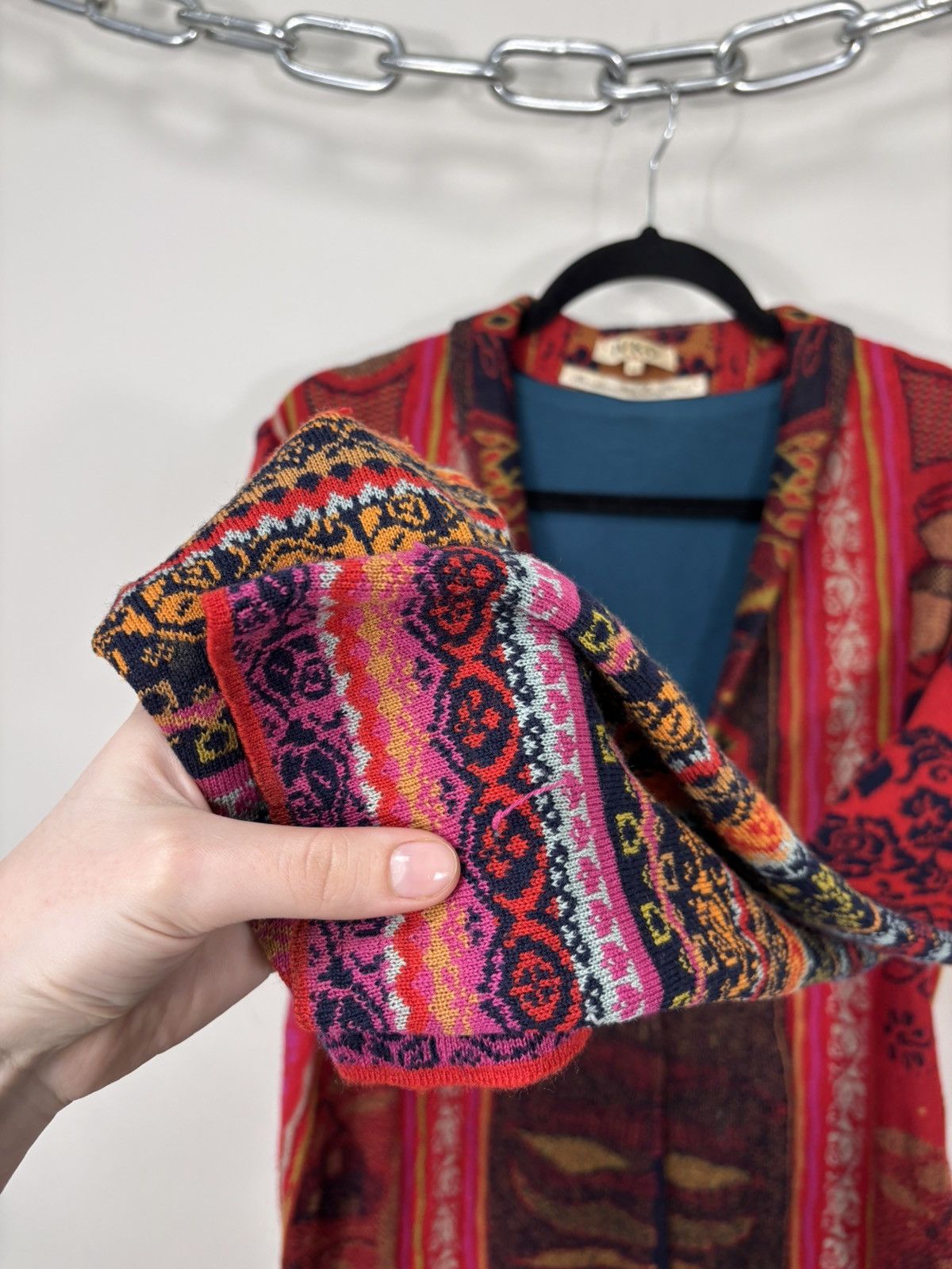 Other Ivko Women’s Red Folk Knit Cardigan Sweater Floral Jacquard Size M / US 6-8 / IT 42-44 - 9 Thumbnail