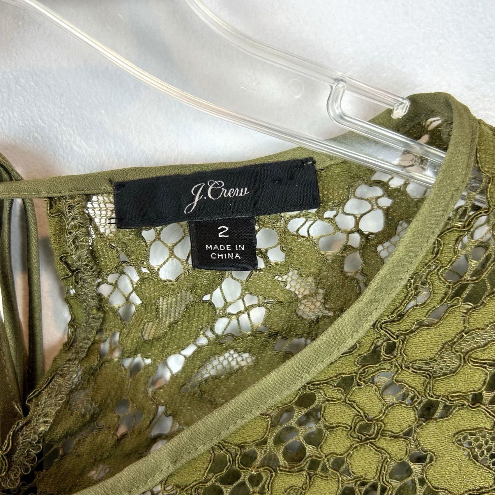 J.Crew J.CREW Lace Top Womens 2 Petite Long Sleeve Shirt Olive Green Sheer Sleeve Blouse Size XS / US 0-2 / IT 36-38 - 3 Thumbnail