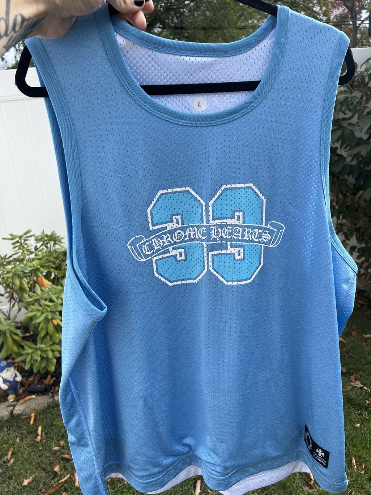 image of Chrome Hearts Basketball Jersey Blue Reversible, Men's (Size Large)