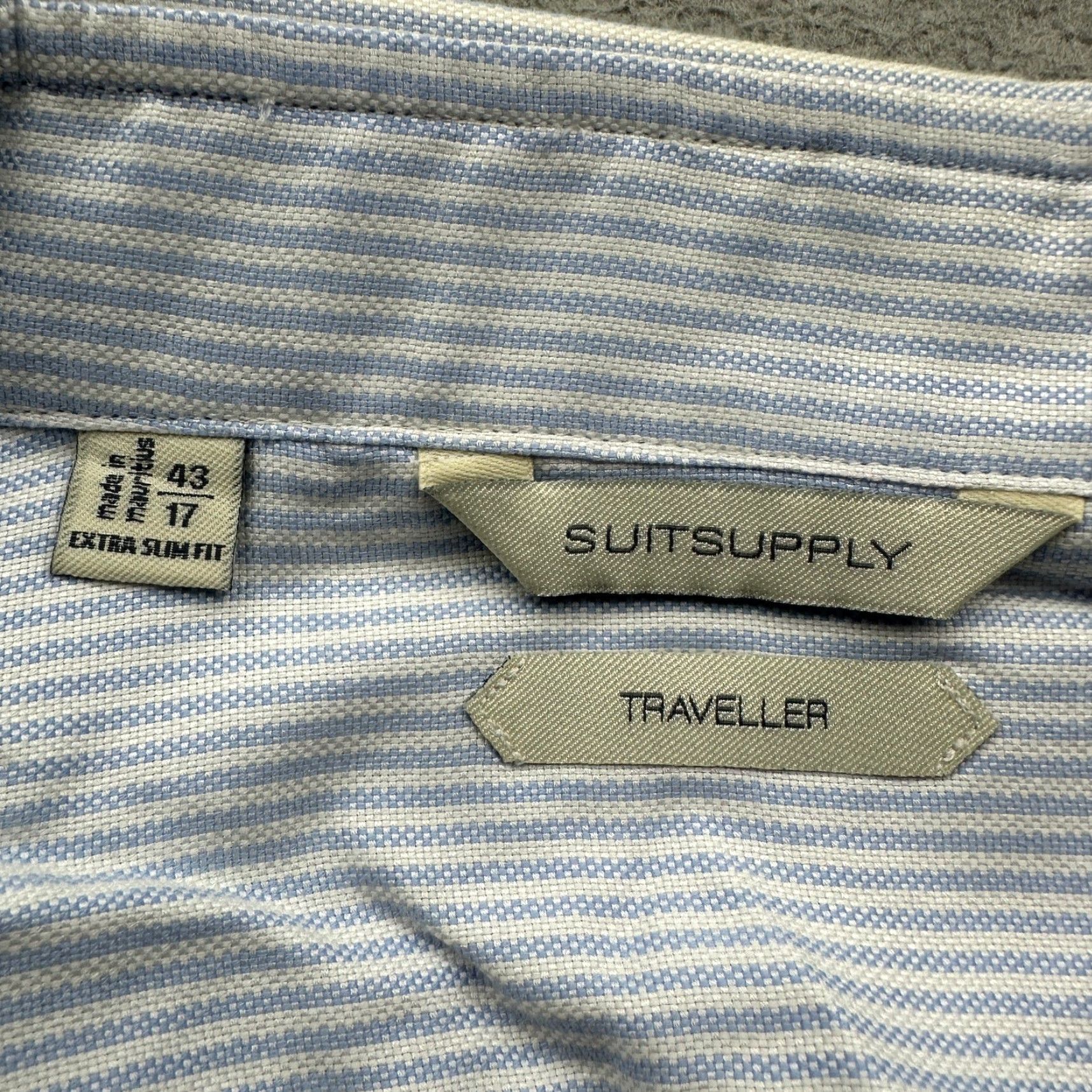 Suitsupply Suitsupply Traveller Extra Slim Fit Dress Shirt Mens XL 17 43 Long Sleeve Striped Blue White Size 46R - 3 Thumbnail