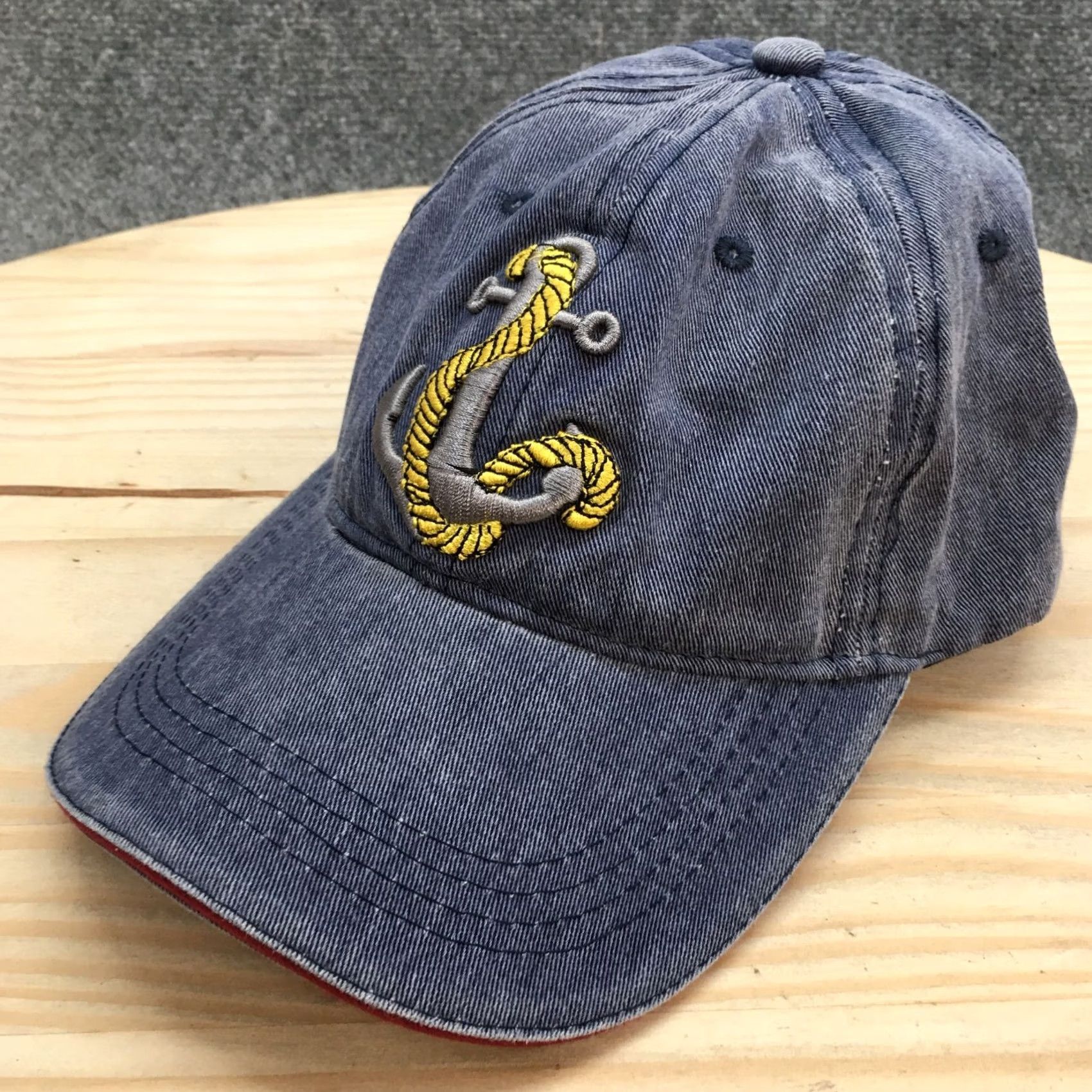 Vintage Anchor Baseball Cap Hat Mens One Size Blue Cotton Adjustable Embroidery Size ONE SIZE - 2 Thumbnail