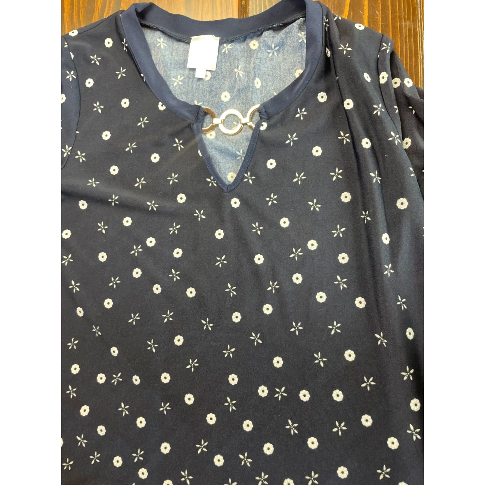Vintage Sirenlily Dress Women's L Navy White Floral Mini Short Above Knee Casual Ladies Floral Size L / US 10 / IT 46 - 3 Thumbnail