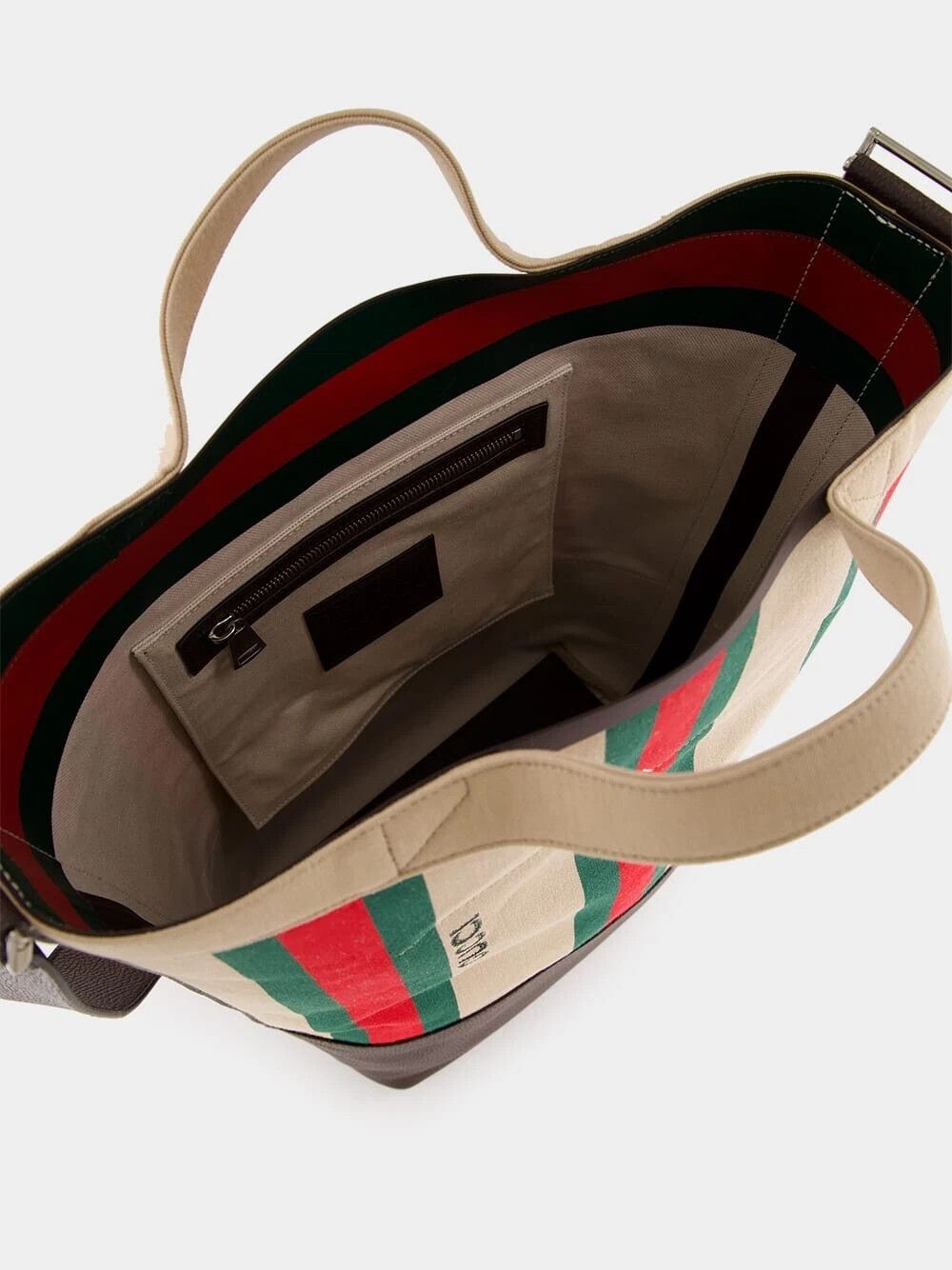 Gucci GUCCI Beige/Brown Web Stripe Tote Bag New Authentic Size ONE SIZE - 4 Thumbnail
