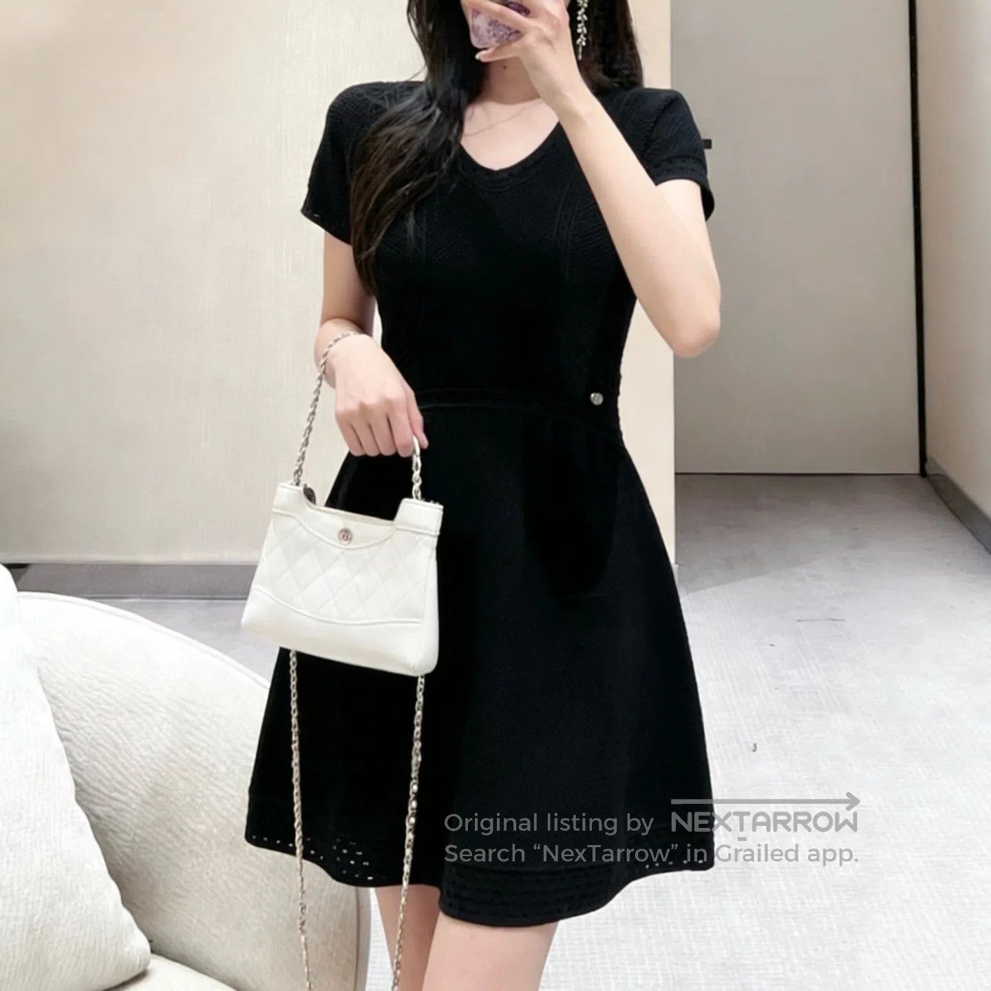 Chanel Chanel Black V-Neck Ribbed A-Line Knit Dress| Size XXS / US 00 / IT 34 - 6 Thumbnail