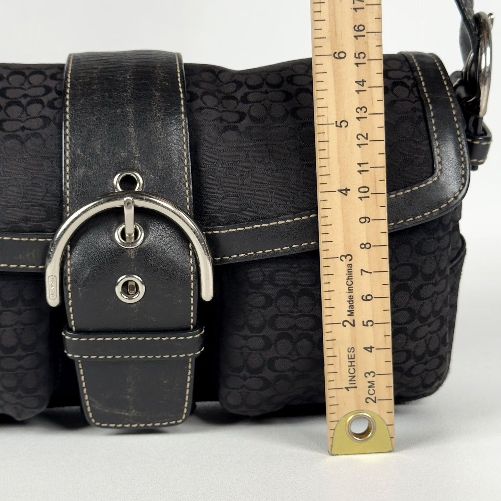 VINTAGE COACH Monogram Soho Flap One Shoulder Bag Canvas Leather 