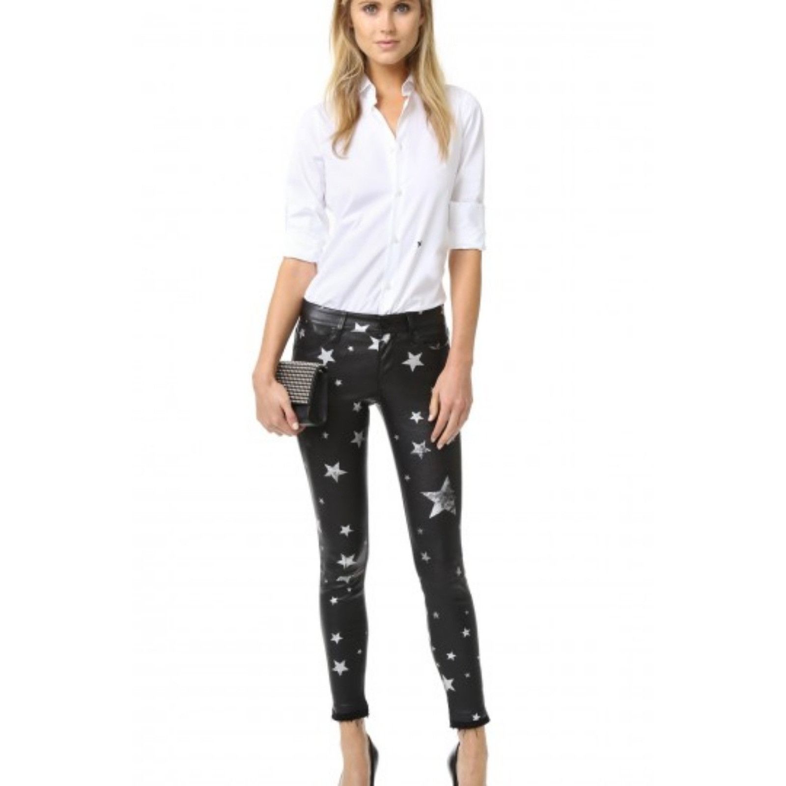 Rta RtA Prince Lambskin Leather Pants Star Print Skinny Stretch Size 24" / US 00 / IT 34 - 1 Thumbnail