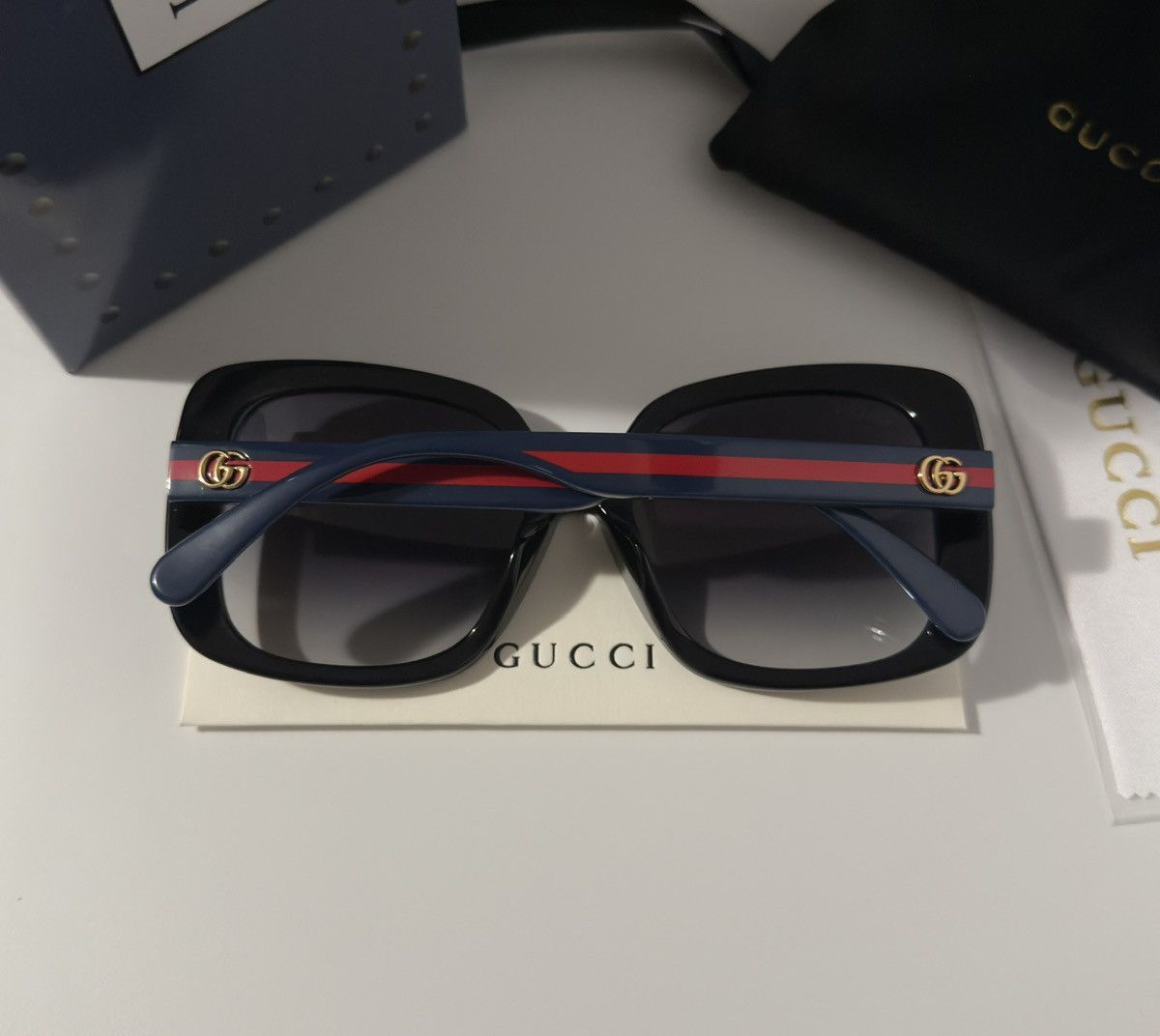 Gucci Gucci GG0713S Black Square Sunglasses Blue Red Web Size ONE SIZE - 3 Thumbnail