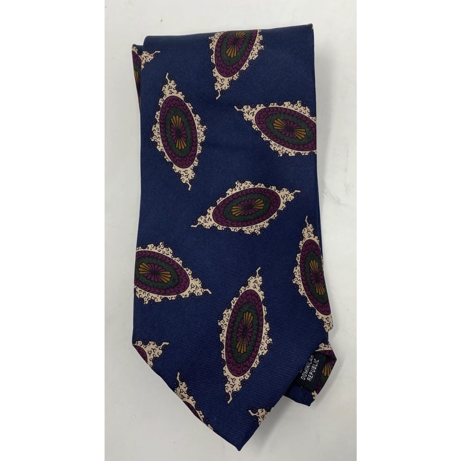 Lord & Taylor VINTAGE LORD & TAYLOR Silk Tie Blue Purple Medallion Geometric Hand Sewn Size ONE SIZE - 2 Thumbnail