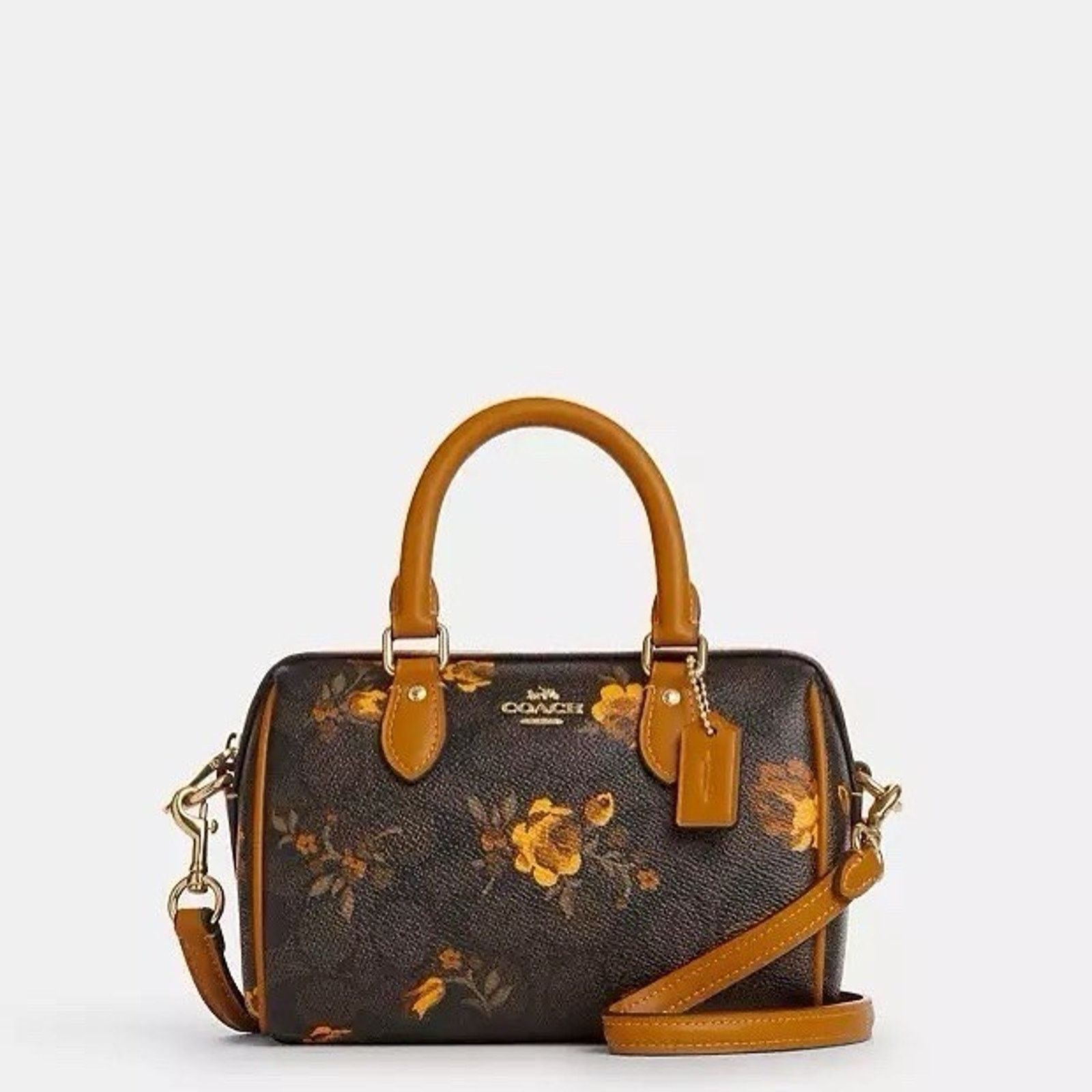 Coach NWT Coach Mini Rowan Crossbody Bag Floral CCF31 WalnutYellow Size ONE SIZE - 7 Thumbnail