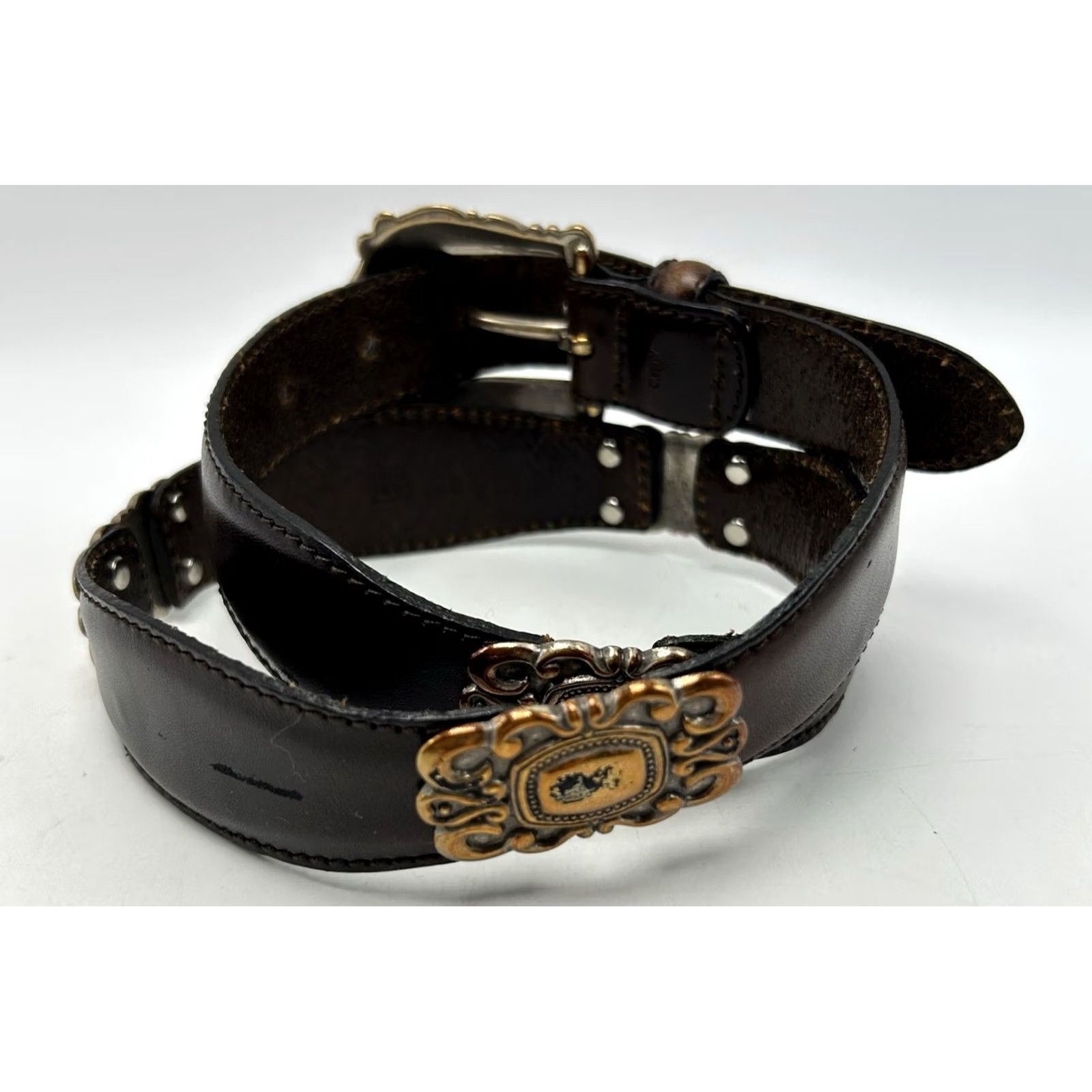 Fossil Vintage Fossil Belt Womens Medium Brown Leather 1996 Copper Tone 90s Y2K Read Size ONE SIZE - 3 Thumbnail