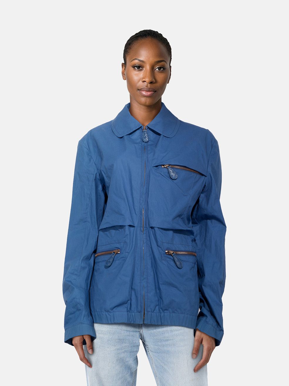 Bottega Veneta Blue Intrecciato Zip Jacket Size XXL / US 16-18 / IT 52-54 - 1 Thumbnail