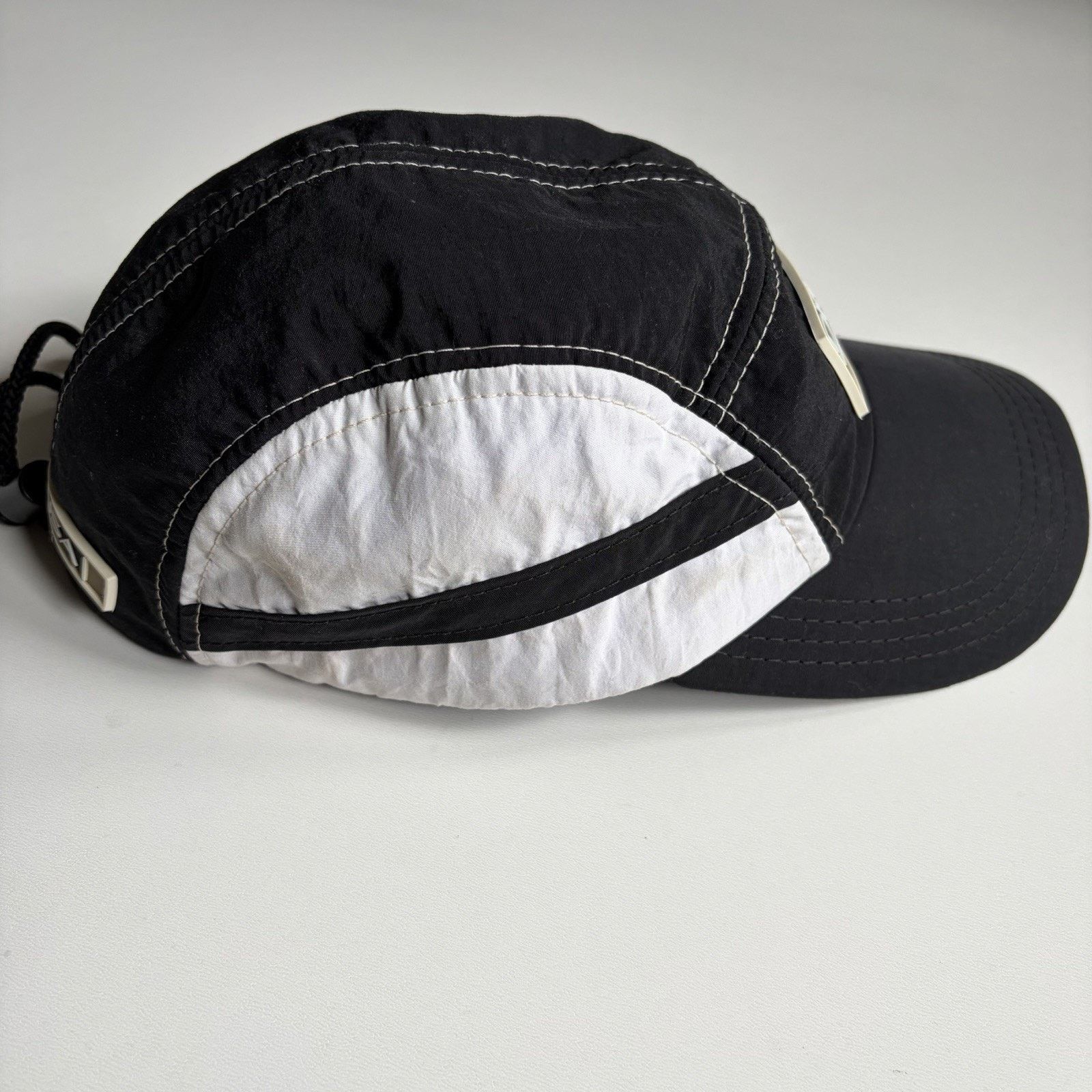 DKNY × Vintage Vintage 90s DKNY USA Pull String 5 Panel Hat Black White Size ONE SIZE - 6 Thumbnail