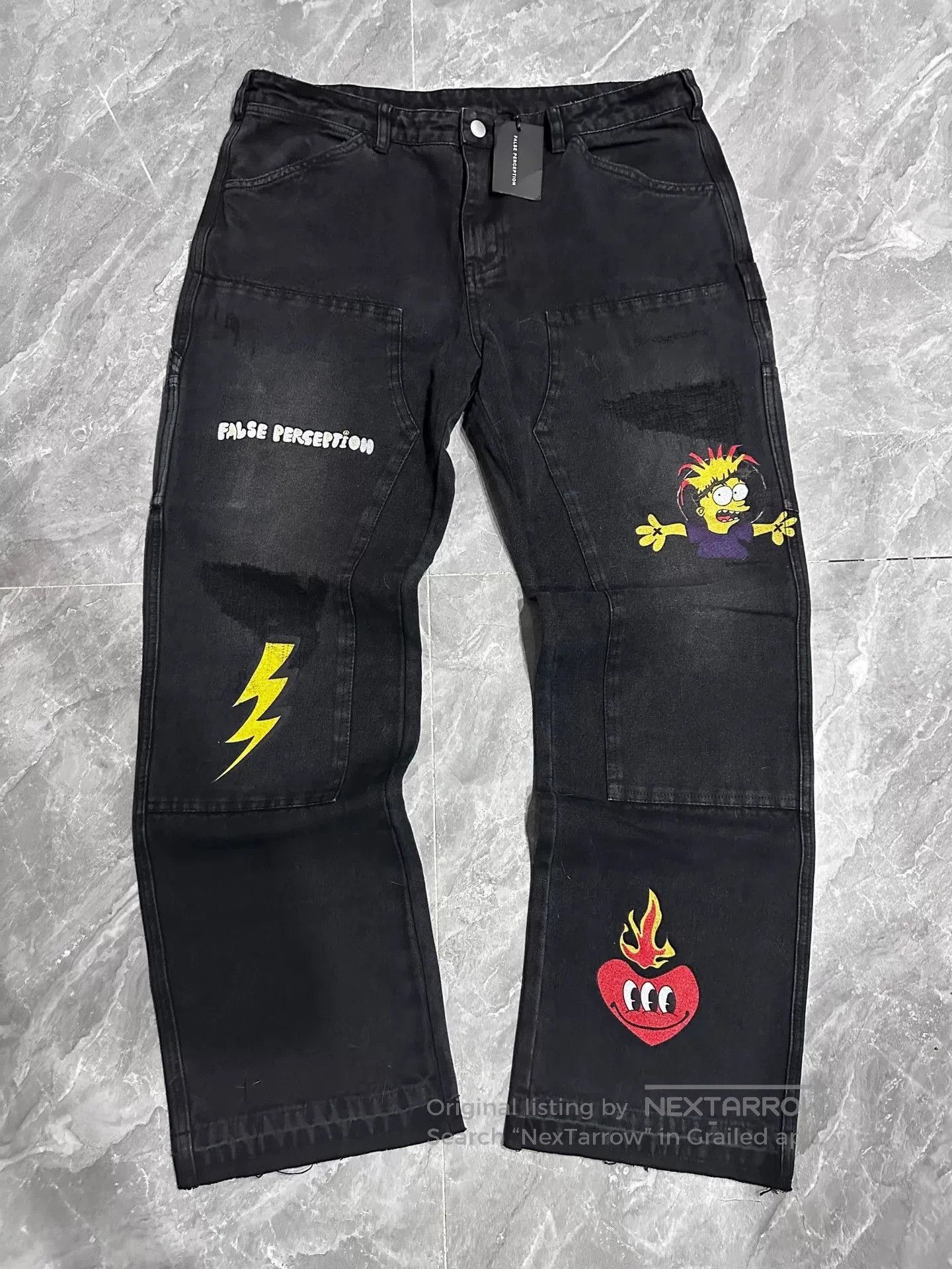 Carhartt Wip Black Flared Denim Pants with Heart Design. Size US 36 / EU 52 - 1 Thumbnail