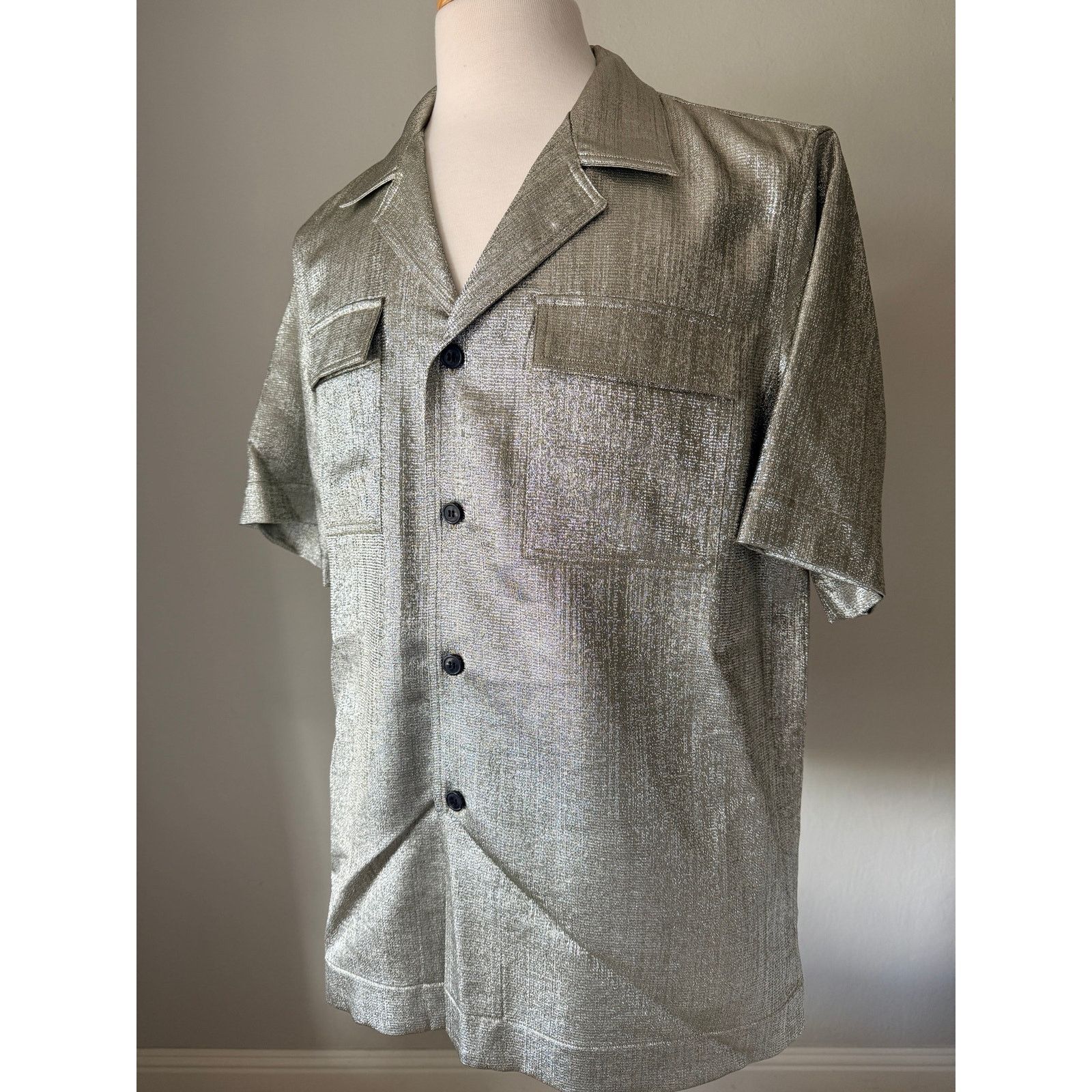 Dries Van Noten Dries Van Noten Camp Collar Lamé Shirt Silver IT 50 US L Size US L / EU 52-54 / 3 - 2 Thumbnail