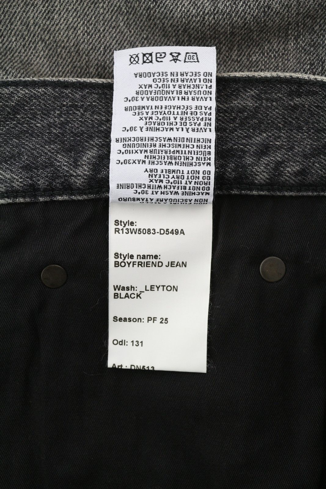 R13 BOYFRIEND 29 Zip Fly Washed Leyton Black 84486 Size 29" - 9 Thumbnail