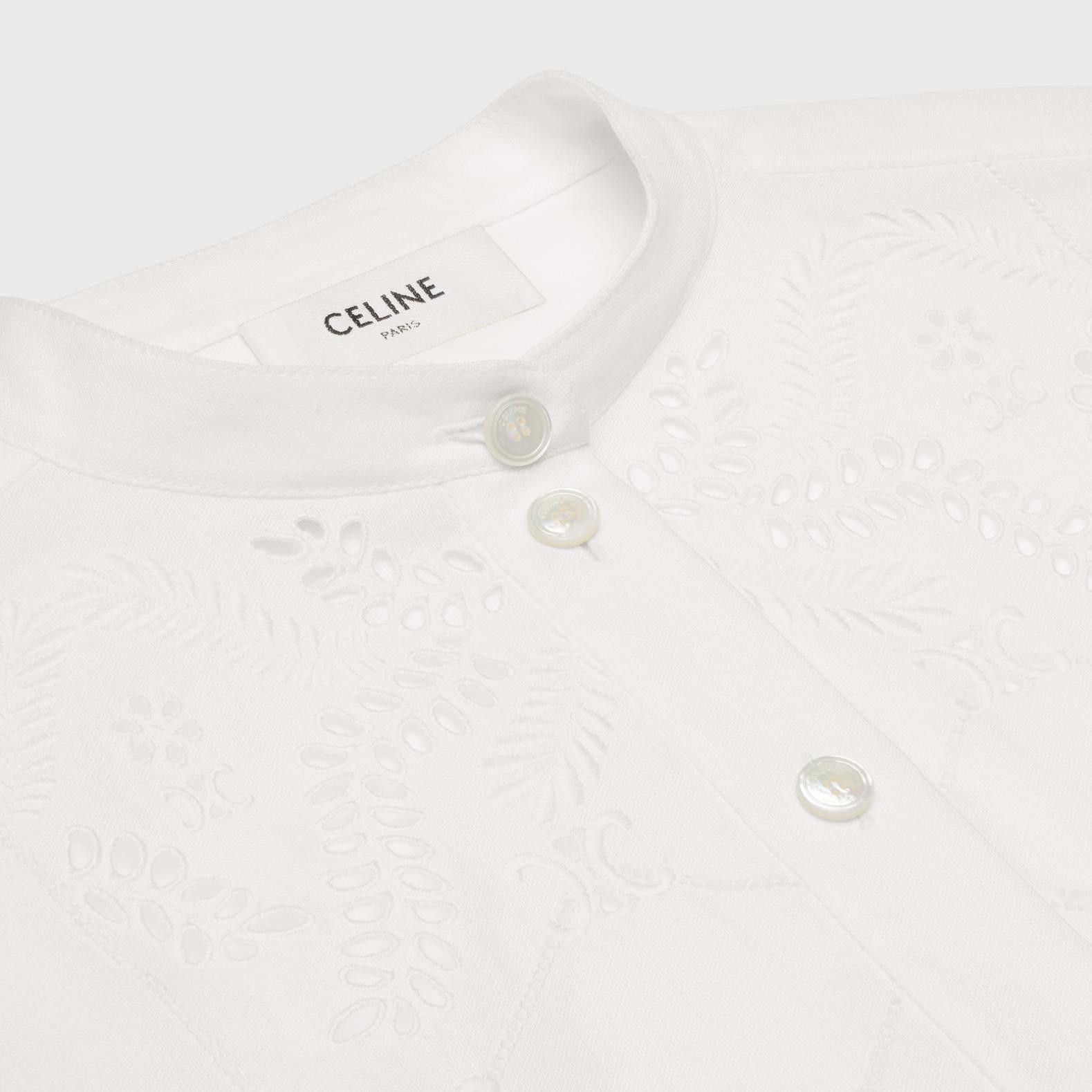 Celine o1bcso1str0824 Embroidered Tunic In Cotton Linen in White Size M / US 6-8 / IT 42-44 - 3 Thumbnail