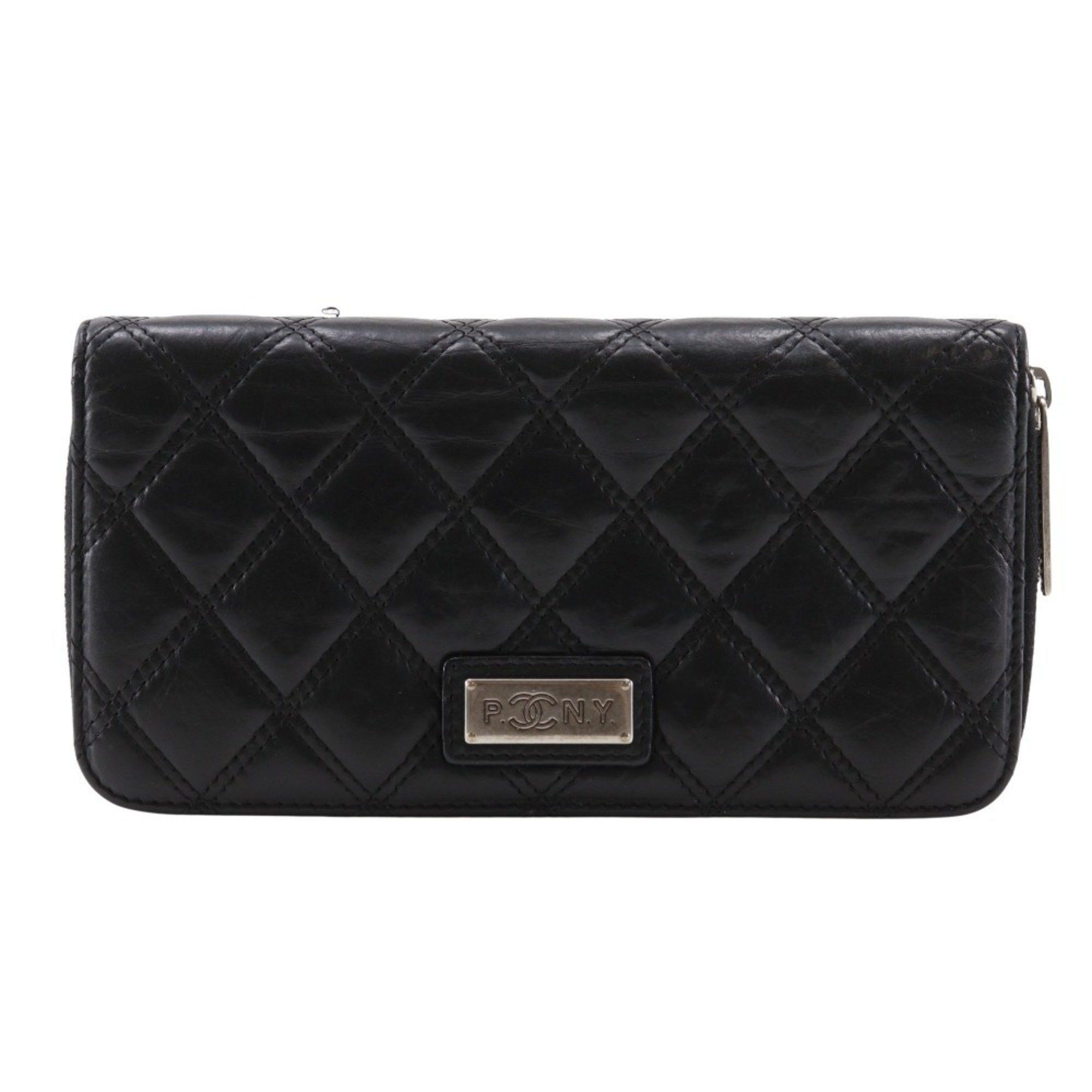 Chanel CHANEL Paris New York Line Long Wallet, Matelasse Lambskin, Black, Snap Button, Line, Women's Size ONE SIZE - 1 Thumbnail