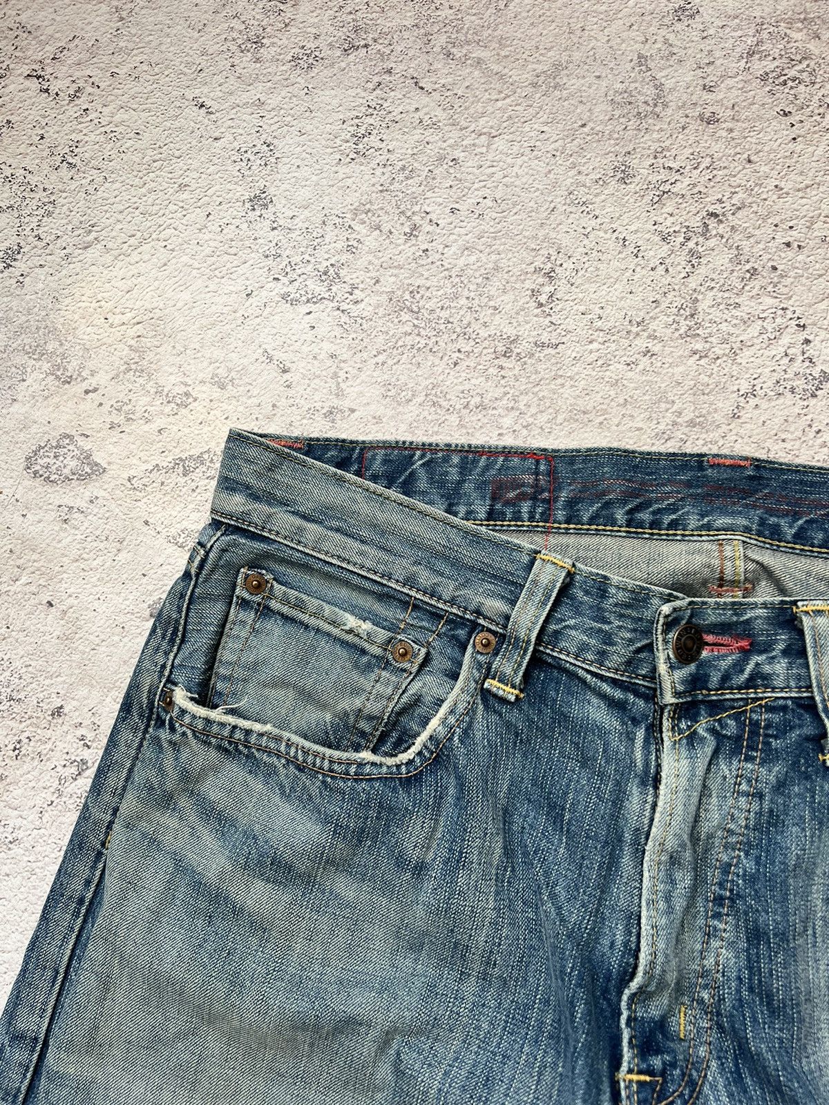 Edwin × Japanese Brand FLARED ≥ THRASHED EDWIN 53504 DISTRESSED DENIM PANT Size US 34 / EU 50 - 9 Thumbnail