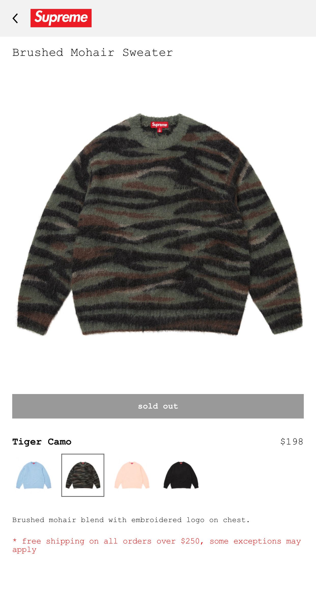 Supreme brushed mohair sweater tiger camo