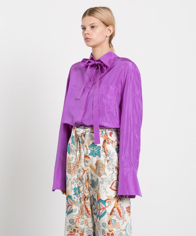 Valentino o1y0326 Silk Shirt in Purple Size L / US 10 / IT 46 - 2 Thumbnail