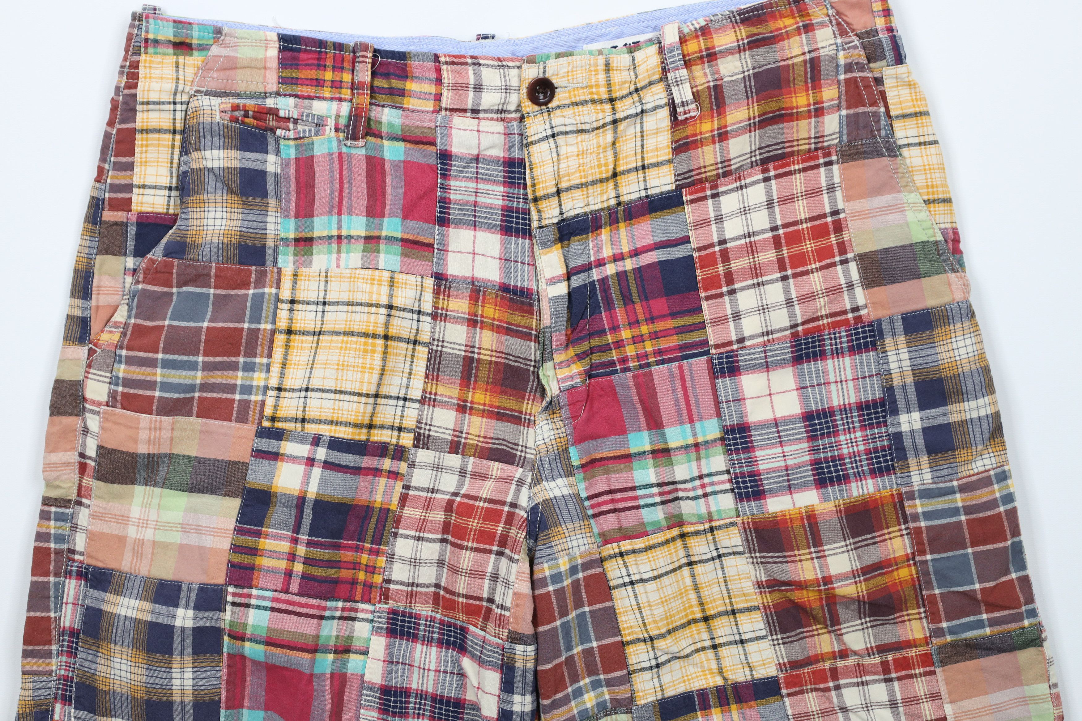 J.Crew × Vintage Vintage J Crew Patchwork Madras Plaid Chino Shorts Cotton Size US 35 - 3 Thumbnail