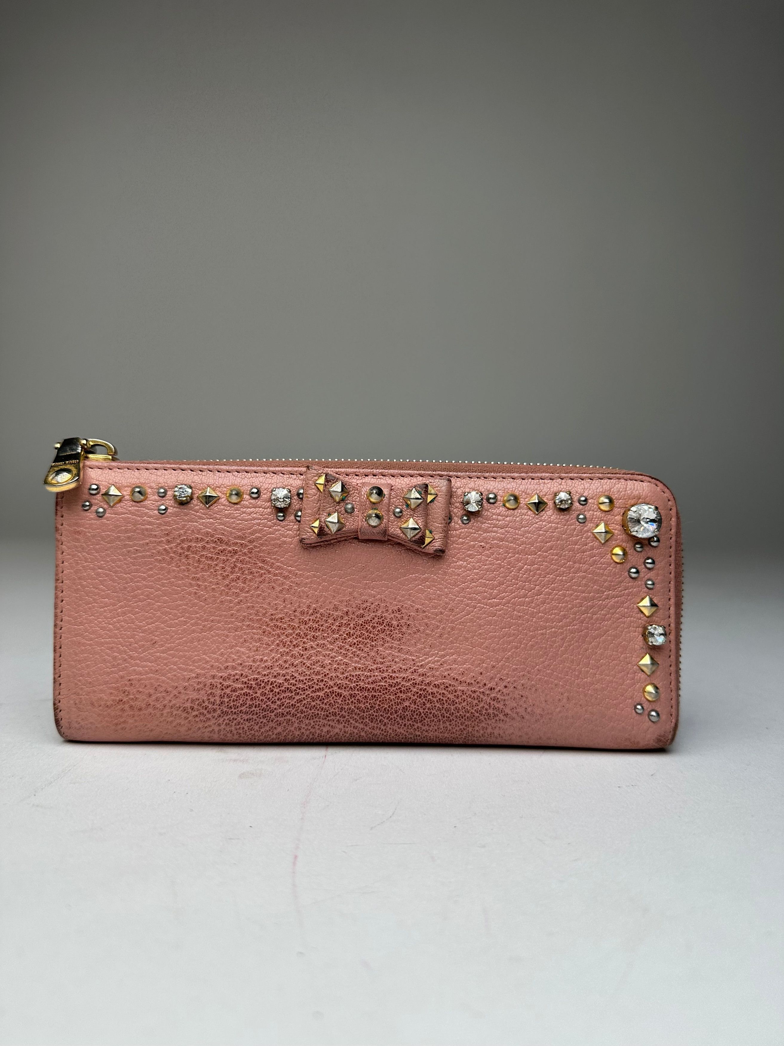 Miu Miu Vintage Studded Leather Zippy Wallet Pink Size ONE SIZE - 1 Thumbnail