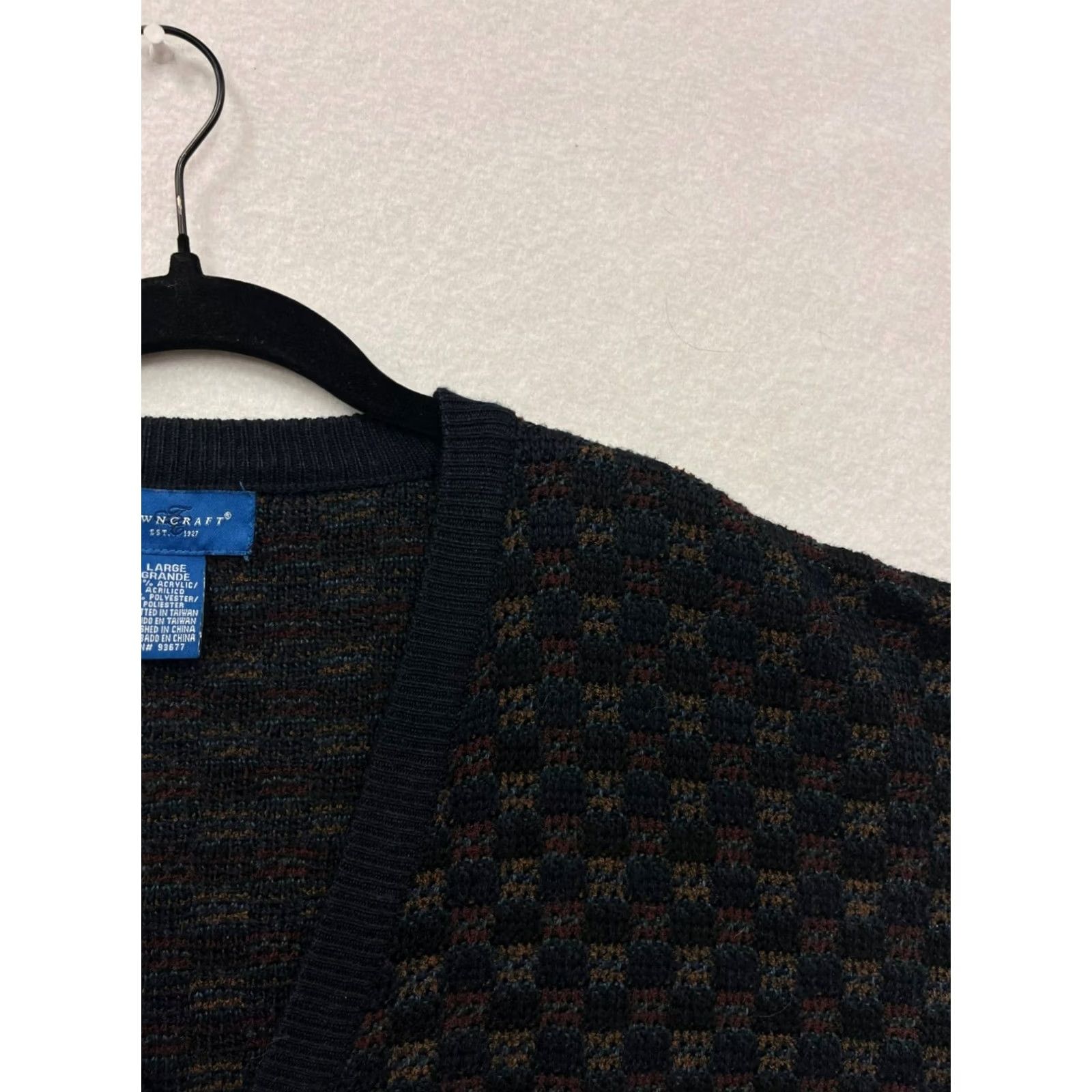 Vintage VINTAGE Towncraft Cardigan Sweater Mens L Black Checkered Pattern 6837 Size US L / EU 52-54 / 3 - 4 Thumbnail