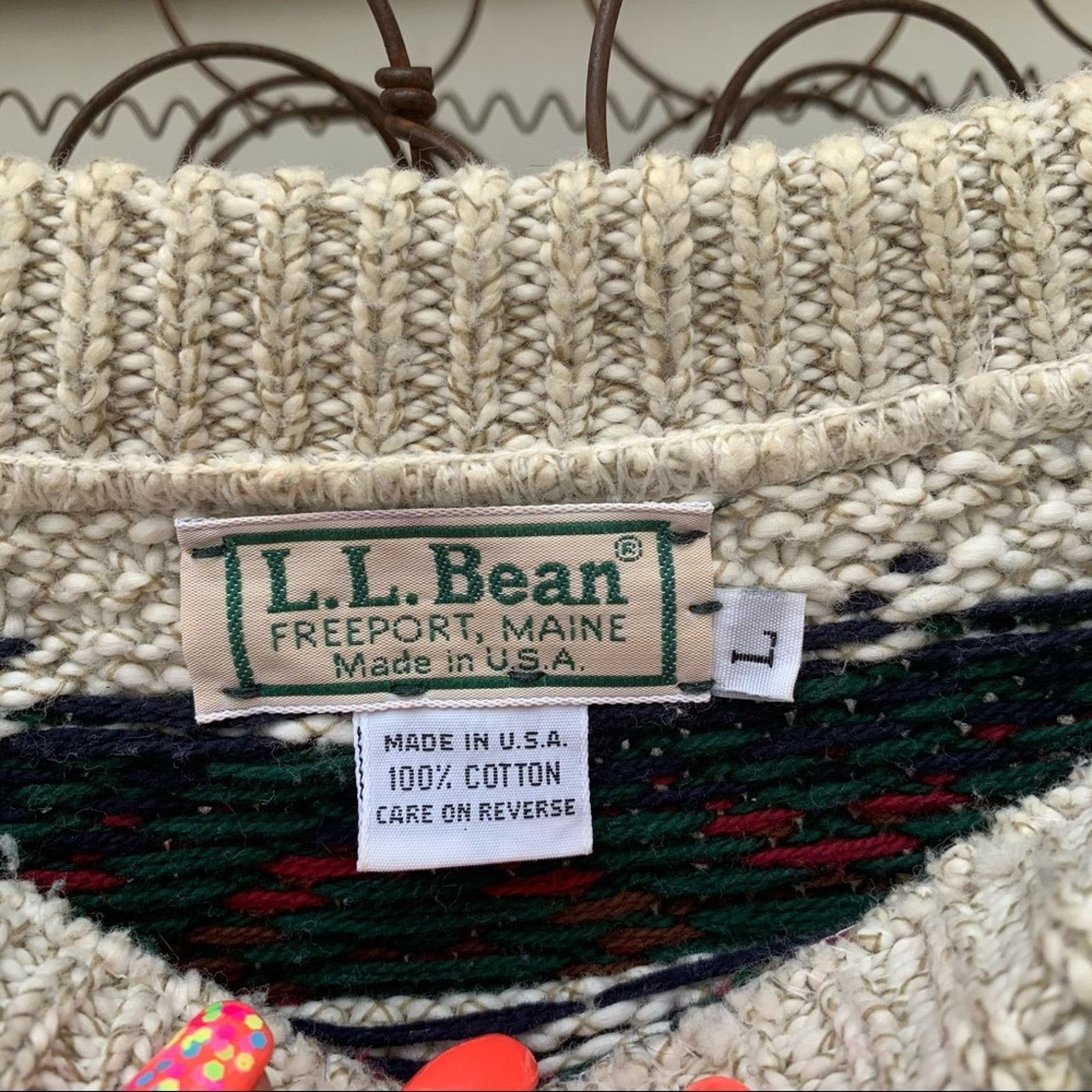 Vintage LL Bean knit retailer fair isle stripe heavy sweater