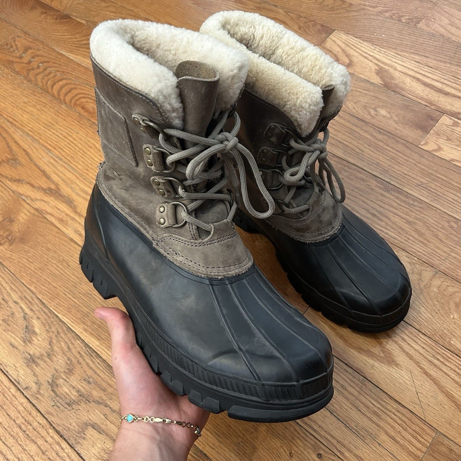Polo Ralph Lauren × Vintage Landen Leather Shearling Lamb Trim Duck Boots Size 11 Size US 11 / EU 44 - 1 Thumbnail
