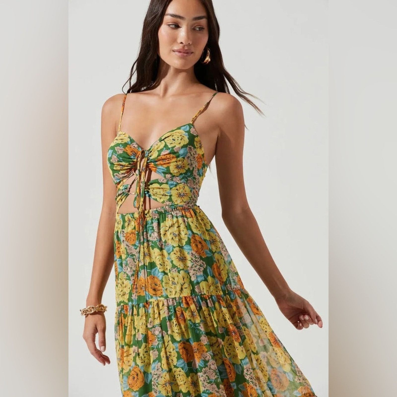 REVOLVE ASTR THE LABEL Brandy Dress in Yellow Multi Floral L Size L / US 10 / IT 46 - 3 Thumbnail