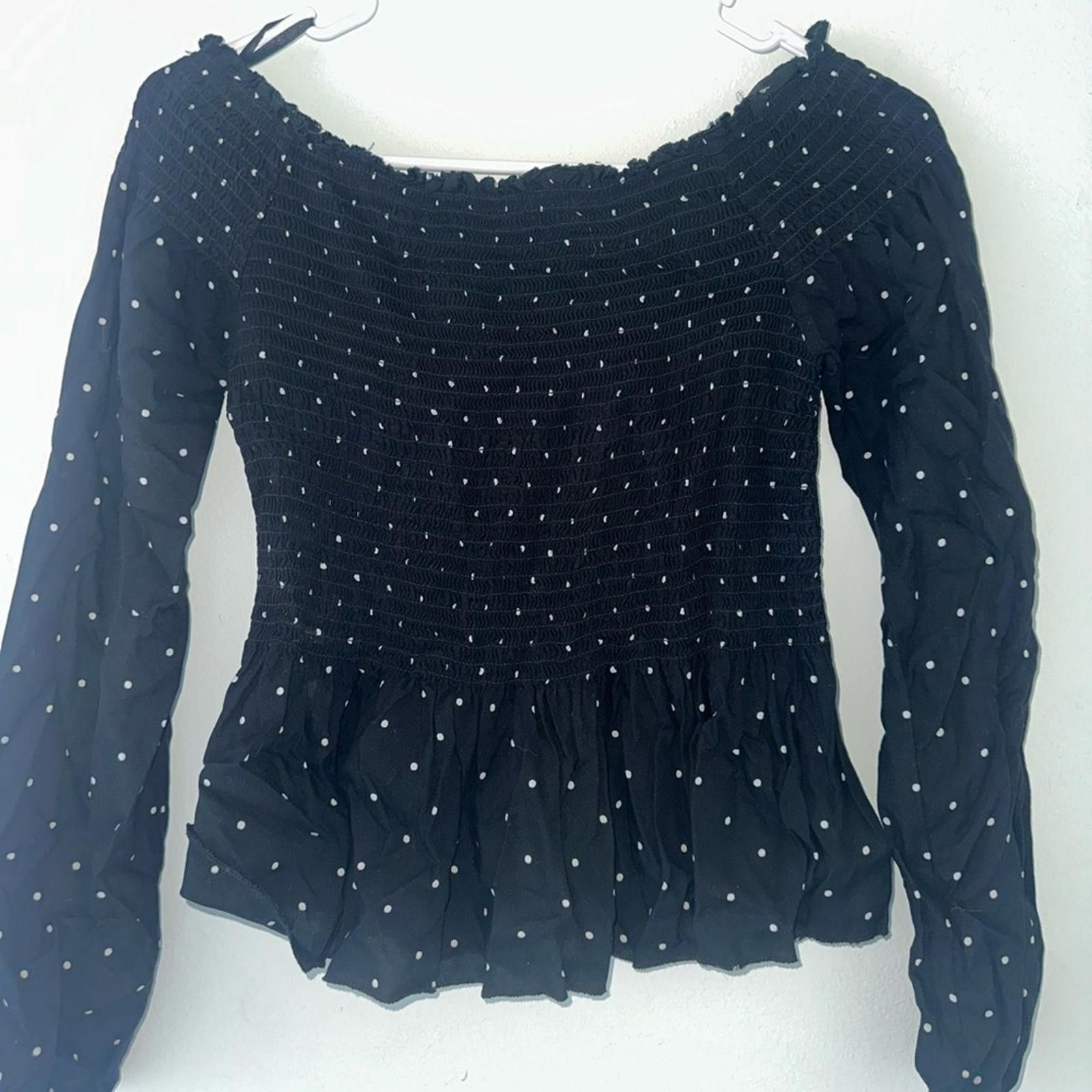 Designer Black Polka Dot Smocked Women's Top Size S / US 4 / IT 40 - 2 Thumbnail