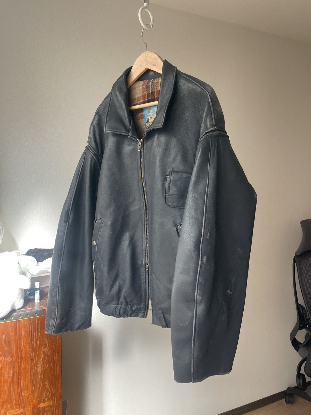 Japanese Brand Vintage French Zip Leather Military Jacket Size US L / EU 52-54 / 3 - 2 Thumbnail