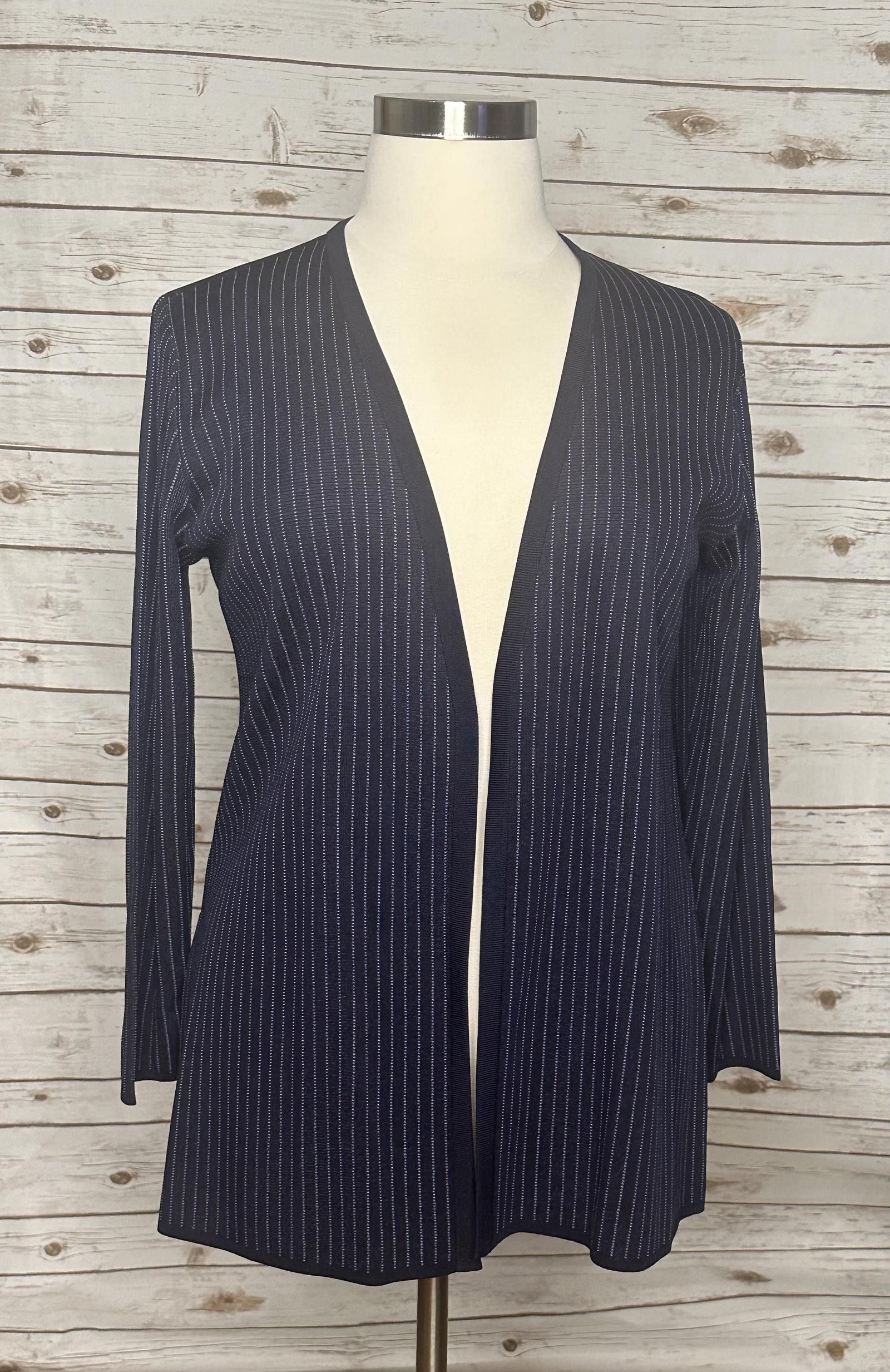 Exclusively Misook V-neck striped open cardigan sweater