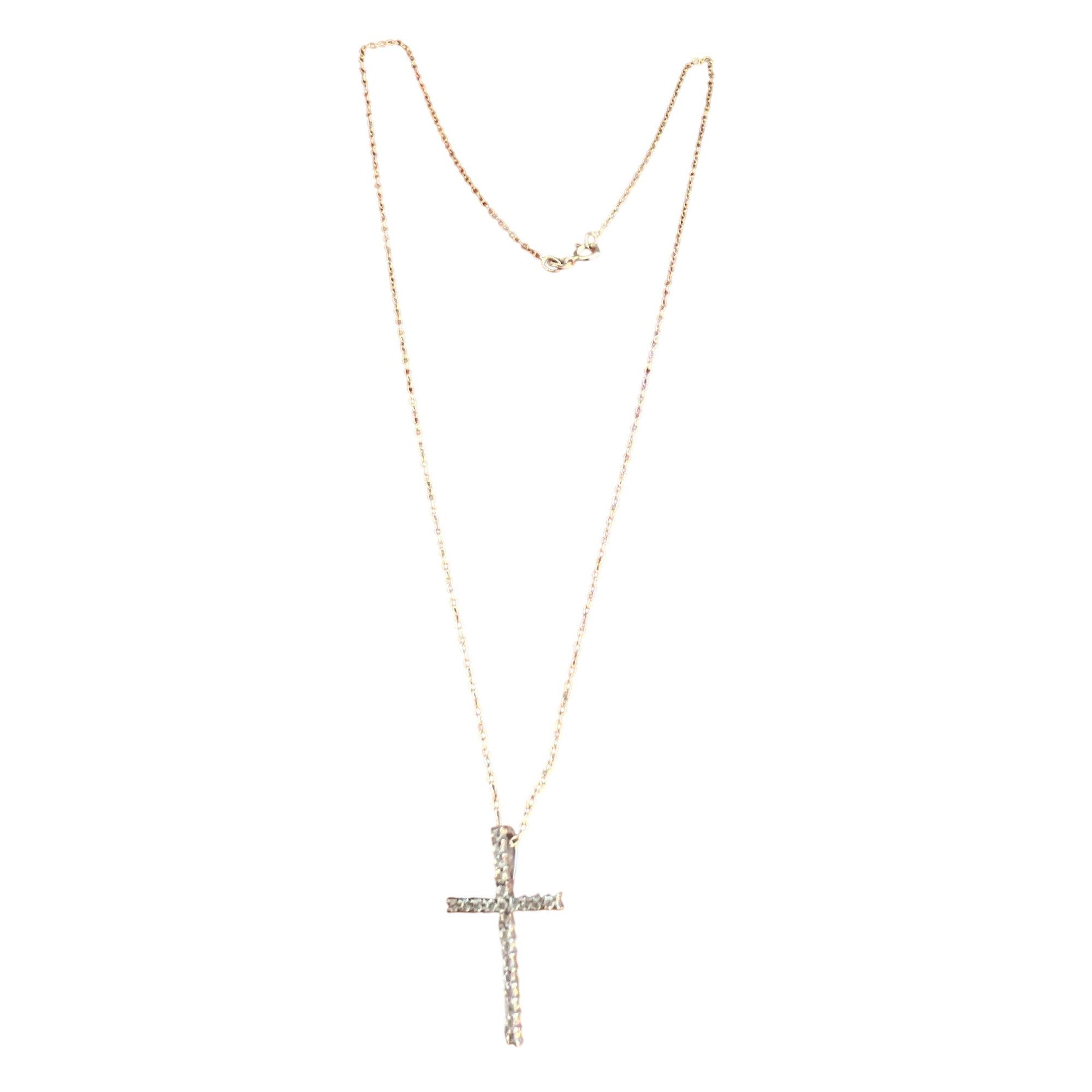 Other Vintage Sterling Silver Necklace Cross Pendant CZ Stones Spr Size ONE SIZE - 1 Thumbnail