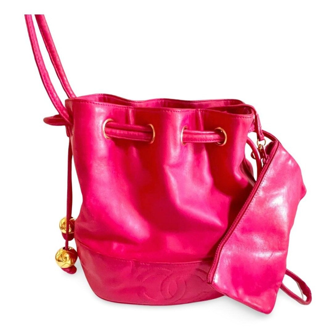 Chanel Vintage CHANEL fusia pink lambskin hobo bucket shoulder bag Size ONE SIZE - 2 Thumbnail