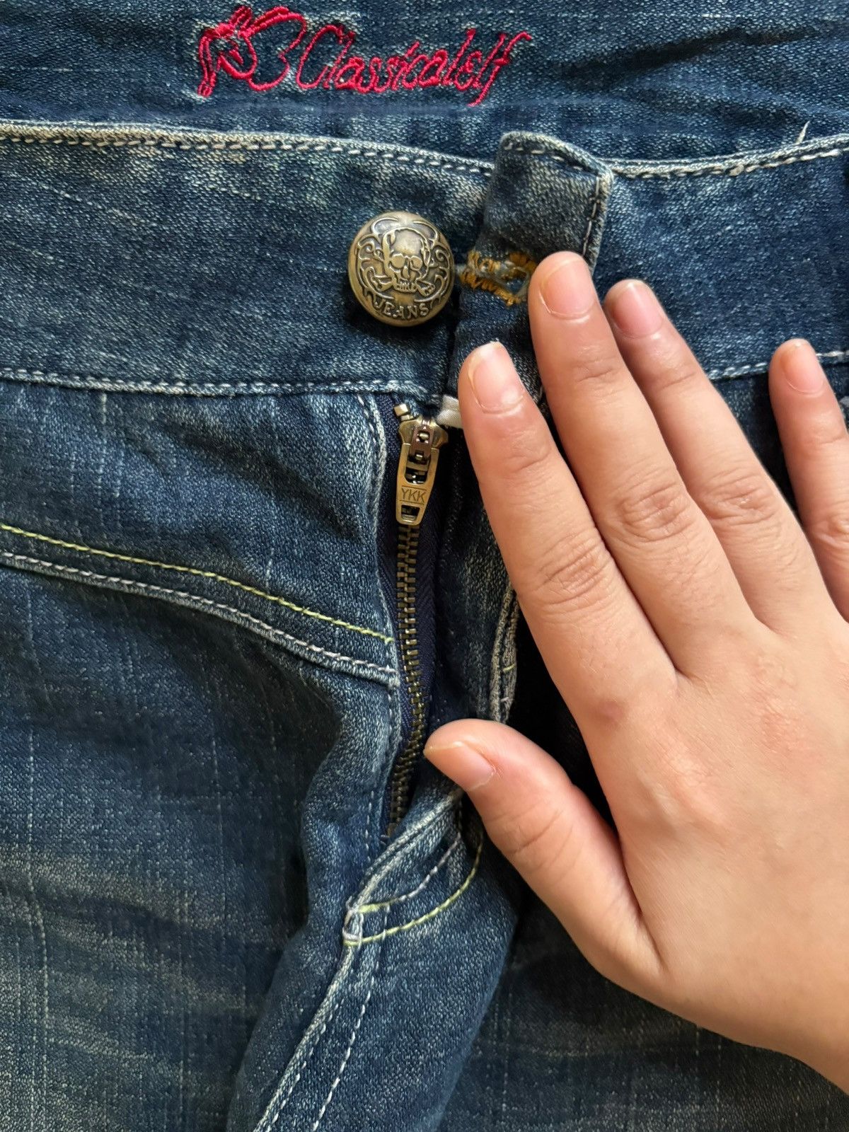 Japanese Brand Vintage Japanese Brand Buckle Back Mud Wash Bootcut Jeans Size 35" - 3 Thumbnail