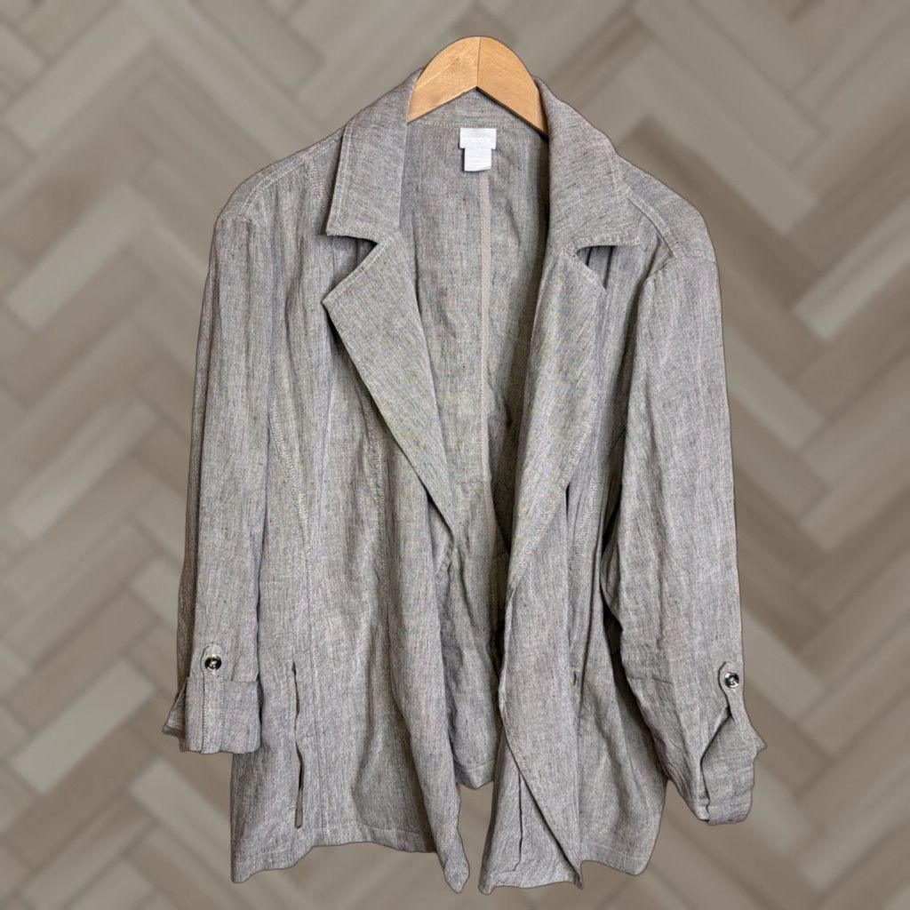 Vintage Chico's Blazer Women's Beige Linen Blend Button Up 4 Size S / US 4 / IT 40 - 1 Thumbnail