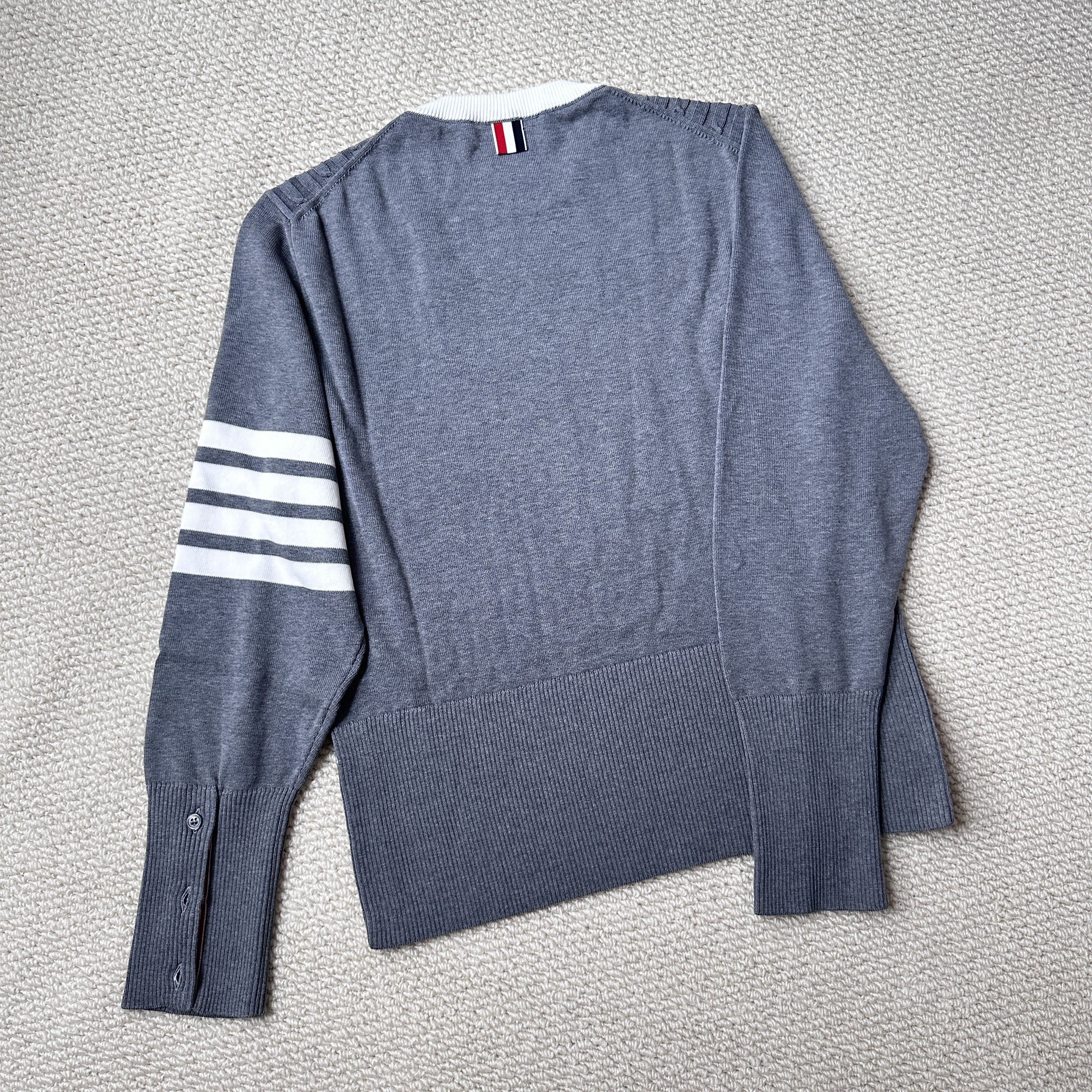 Thom Browne Thom Browne NECK PULLOVER IN COTTON WI 4 BAR LT GREY Size US M / EU 48-50 / 2 - 2 Thumbnail