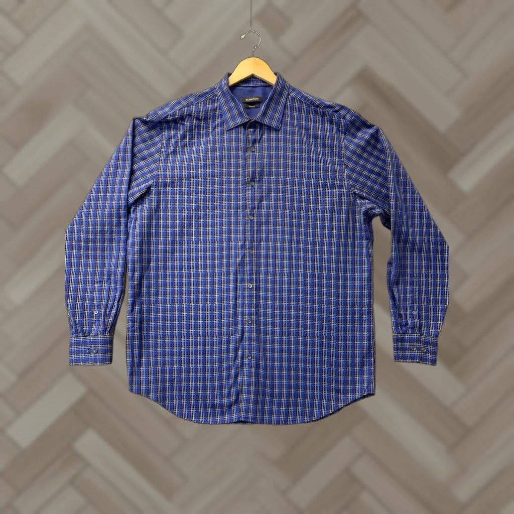 BUGATCHI BUGATCHI Button Shirt Mens XXL Slim Blue Plaid Long Sleeve Cotton Button-Up Collared Shirt Size US XXL / EU 58 / 5 - 1 Thumbnail
