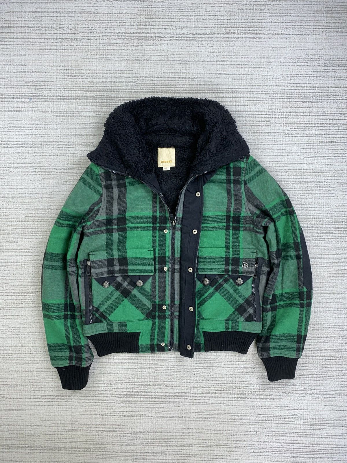 Diesel 🔥Diesel Green Checked Multipocket Lined Sherpa Jacket Size US M / EU 48-50 / 2 - 1 Thumbnail