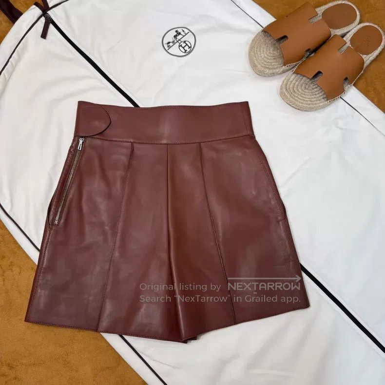 Hermes Hermes Red Brown Circular Sheepskin Short Skirt Size 42" / US 20 - 2 Thumbnail