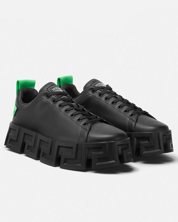 Versace Versace Greca Labyrinth Leather Sneaker Black Neon Versace Versace Greca Labyrinth Leather Sneaker Black Neon