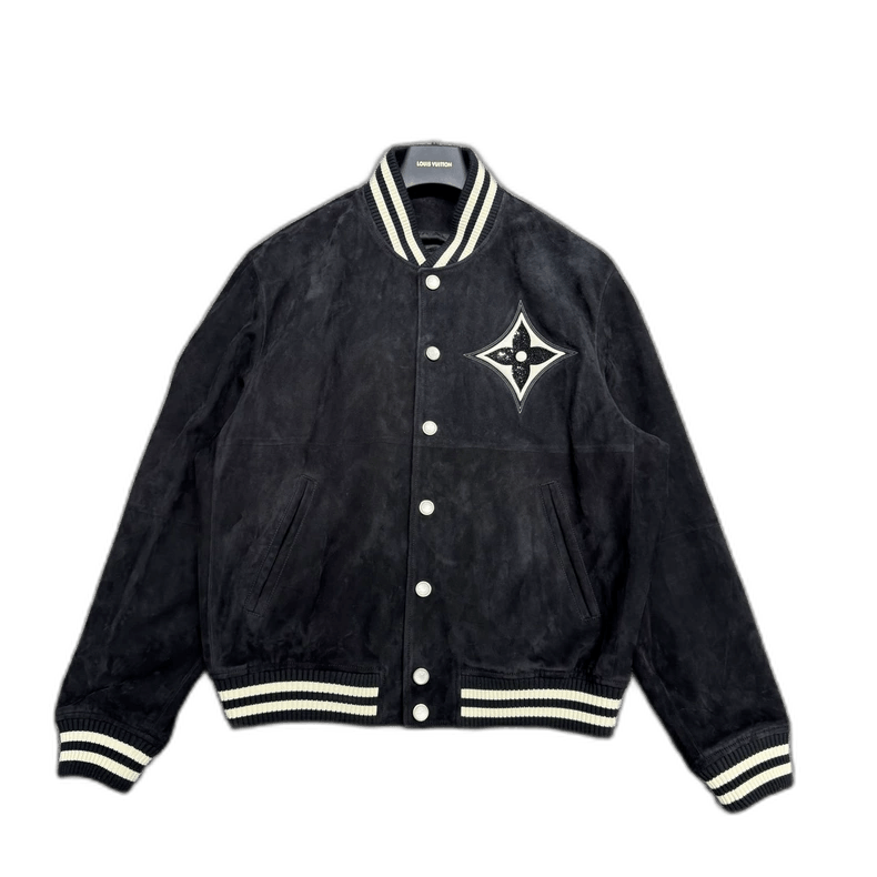 louis vuitton suede baseball jacket with crystals