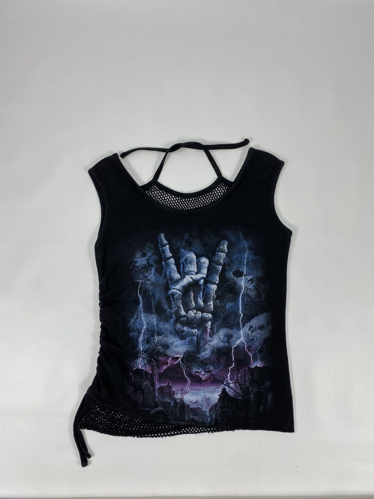 Vintage 🔥LASTDROP🔥 VTG Y2K Gothic Rock Skeleton Skulls Bones Mesh Size S / US 4 / IT 40 - 12 Thumbnail