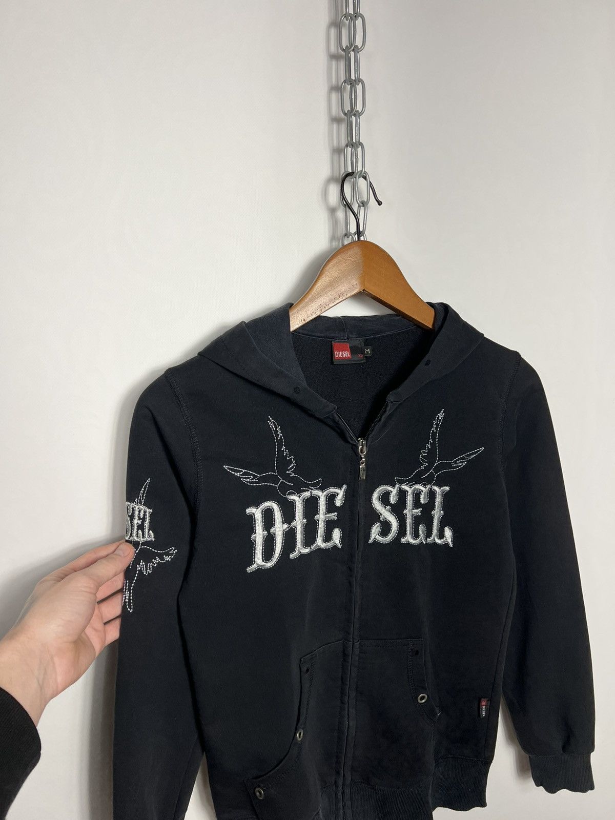 Diesel Vintage Diesel Embroidered Logo Zip Hoodie Size M Size M / US 6-8 / IT 42-44 - 2 Thumbnail