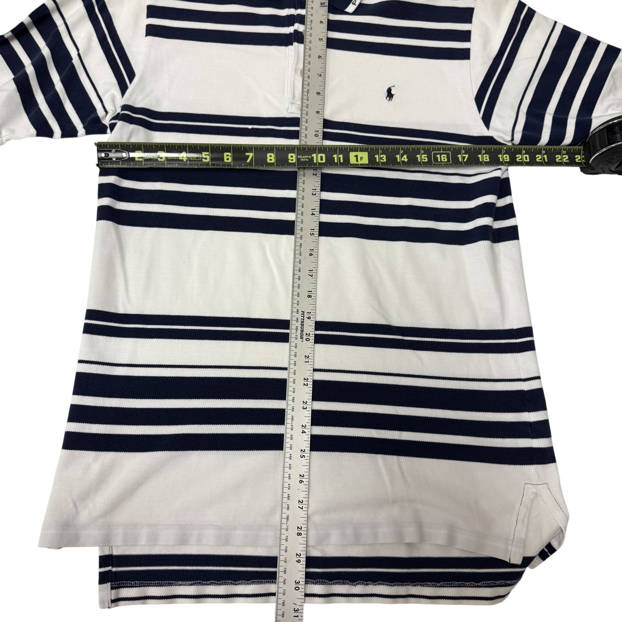Polo Ralph Lauren Y2K White Blue STRIPE Polo SPELLOUT Pony Logo Golf Shirt M Size US M / EU 48-50 / 2 - 7 Thumbnail