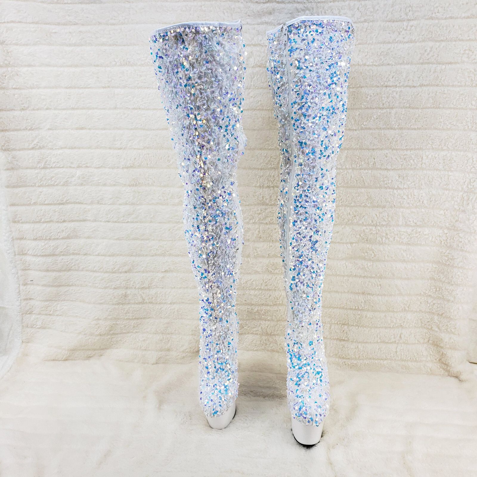 Other Adore 3020 White Multi Sequin High Heel Platform Thigh High Size US 6 / IT 36 - 7 Thumbnail